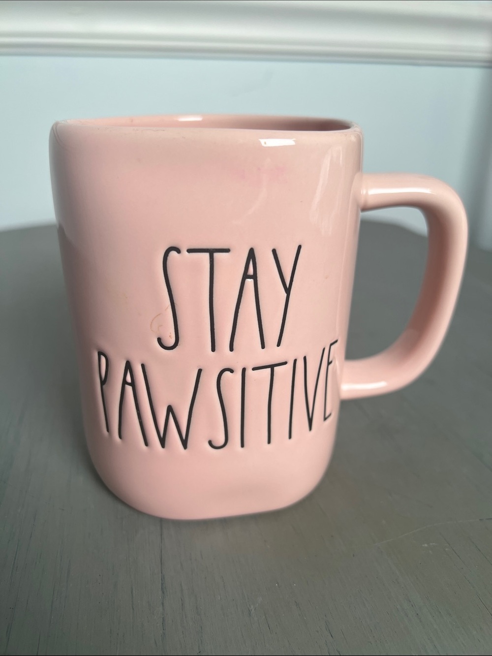 Rae Dunn “Stay Pawsitive” Pink Ceramic Mug - Inspirational Home Accent Pet Lover